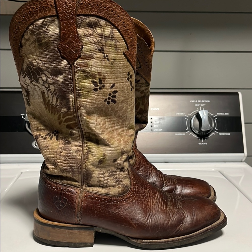 Ariat Brown and Tan Cowboy Boots with Square Toe